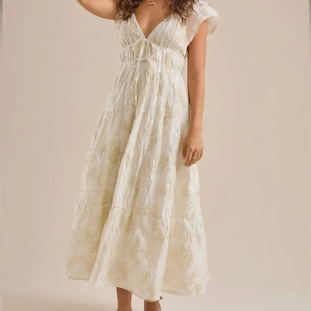 This is a white, ivory, and gold maxi dress from altr’d state size Small - Picture 2 of 3